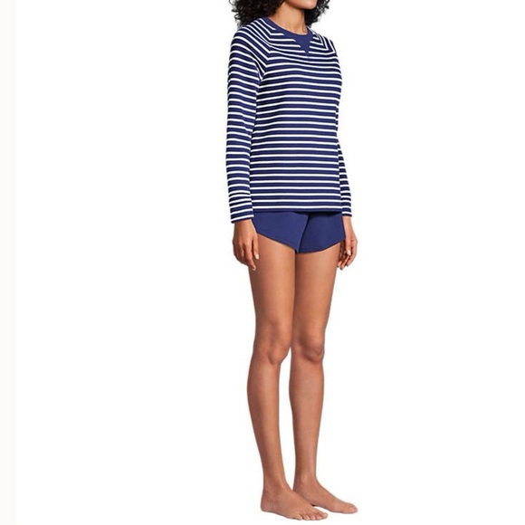 LANDSEND Women's Plus Waffle Pajama Set Long Sleeve T-Shirt and Shorts Cotton - Picture 4 of 5